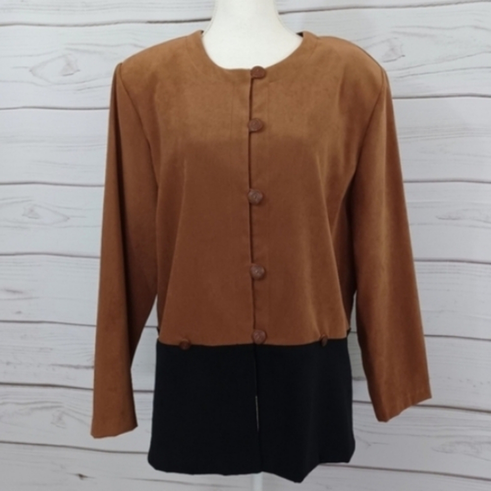 VTG R&K Originals Two-Tone Faux Suede Button-Down Blazer Shacket